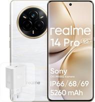 „realme 14 Pro 5G“ išmanusis telefonas, 8 + 256GB, madingas dizainas su besikeičiančiomis spalvomis, IP69, „Sony IMX882“ kamera su optiniu vaizdo stabilizatoriumi (OIS), 6,77 colio 120 Hz 3D išlenktas „Vision“ ekranas, 5260 mAh baterija, balta spalva (su
