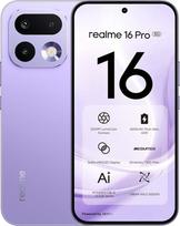 „Realme 16 Pro 5G“ išmanusis telefonas, 8GB + 512GB, 200 MP „LumaColor“ kamera + 50 MP, mobilusis telefonas su „Dimensity 7300 MAX“ procesoriumi, 6500 mAh baterija ir 45 W įkrovimu, 6,78 colių 144 Hz AMOLED ekranas, violetinės spalvos