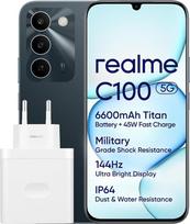 „realme C100 5G“ išmanusis telefonas, 4 + 128GB, 6,8 colių ekranas, 144 Hz, 6600 mAh baterija ir 45 W įkrovimas, „Android 16“, 50 MP kamera, IP64, NFC, žalia spalva, ES versija
