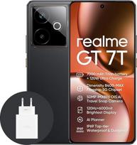 „realme GT 7T 5G“ išmanusis telefonas, 12+256GB, 7000 mAh baterija, 120 W įkrovimas, „Dimensity 8400-MAX“ lustas, 50 MP „IMX896“ kamera, AI planavimo funkcija, 6000 nitų „Pro-Esports“ 120 Hz ekranas, IP69, juodos spalvos, išskirtinai „Amazon“