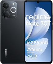 „realme Note 70T“ išmanusis telefonas, 4 + 256GB, 6000 mAh baterija, 90 Hz „Eye Comfort“ ekranas, iki 24GB dinaminės RAM, 15 W greitasis įkrovimas + 6 W atvirkštinis įkrovimas, tvirtas lauko telefonas, dvi SIM kortelės, juodos spalvos