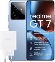 „realme GT7 5G“ išmanusis telefonas, 256GB, 12GB RAM, „Dimensity 9400e“, 7000 mAh baterija, 120 W greitasis įkrovimas, 6000 nitų AMOLED ekranas, 144 Hz LTPO, IP69, žaidimų mobilusis telefonas, dvi SIM kortelės, mėlynos spalvos