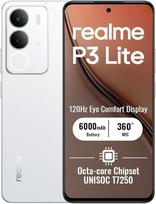„realme P3 Lite“ išmanusis telefonas, 8+256GB, baltas | 6000 mAh baterija, 6,67 colio ekranas, 120 Hz, 50 MP AI kamera, galingas aštuonių branduolių procesorius, „ArmorShell“ apsauga
