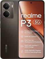 „realme P3 5G“ išmanusis telefonas, 8 + 256GB, 5260 mAh baterija, 45 W įkrovimas, „Snapdragon 6 Gen 4“ procesorius, 50 MP AI kamera, 2000 nitų „Pro-Esports“ 120 Hz ekranas, IP69, pilkos spalvos (be maitinimo adapterio)