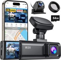 „REDTIGER F7N 4K“ vaizdo registratorius su CPL, „Wi-Fi“ ir GPS: priekinė kamera 4K/2,5K, o galinė – 1080p; komplekte yra 64G kortelė, 3,18 colio vaizdo registratorius, 170° plataus kampo vaizdo registratorius, stovėjimo stebėjimo funkcija
