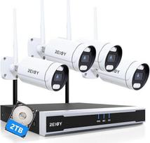 „REIGY“ 8 MP WLAN lauko stebėjimo kamerų rinkinys su 2 TB kietuoju disku, 4K stebėjimo sistema: 16 kanalų „WiFi“ NVR + 4 x 2160P lauko kameros, dvipusis garso ryšys, judesio aptikimas, spalvotas naktinis vaizdas