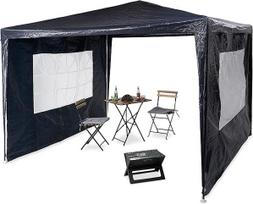 „Relaxdays“ pavėsinė 3x3 m, 2 šoninės sienos, metalinis karkasas, PE danga, langas, uždara šventinė palapinė, mėlyna