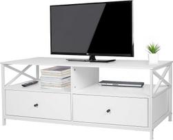 „Relaxdays“ televizoriaus spintelė, 2 skyrius ir 2 stalčiai, skirta televizoriams iki 55 colių, aukštis x plotis x gylis: 50 x 120 x 40 cm, balta