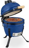 „Relaxdays“ „Kamado“ grilis, skersmuo 32 cm, keraminis grilis su termometru, kaitinantis iki 450 °C, skirtas kepimui ant grotelių, griliavimui, maisto ruošimui ir kepimui, rūkymui, mėlynos spalvos