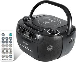 „Retekess TR621“ nešiojamasis CD grotuvas su radiju ir kasetės grotuvu (juodas) | Skirtas namams, pramogoms, CD ir kasetės grojimui, AM/FM radijo signalų priėmimui, USB/TF, ausinių lizdui, nuotolinio valdymo pultui