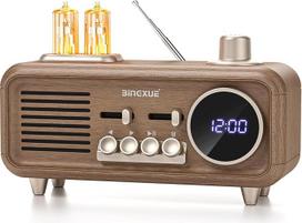 „Retro Radios“ FM nešiojamas „Bluetooth“ garsiakalbis, veikiantis 12 arba 24 valandas, mažas, senovinio stiliaus, su USB, AUX ir TF kortelės jungtimis, skirtas virtuvei, miegamajam, rašomajam stalui ar lentynai (medžio tekstūros)