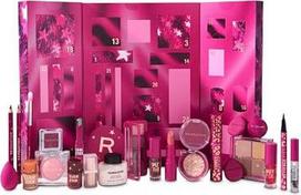 „Revolution Makeup“ Advento kalendorius 2025, 24 grožio būtiniausi produktai, dovanų rinkinys su lūpų blizgiu, šviesos atspindėtoju, skaistalais, teptukais ir tušu, veganiškas ir nebandytas su gyvūnais