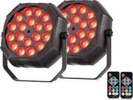 „RGB Mini 18 LED Par“ akumuliatorius 3000 mAh, 27 W, įkraunamas scenos apšvietimas lauke su nuotolinio valdymo pultu, 4–6 valandų veikimo trukmė, garso aktyvuojamas vakarėlių apšvietimas, skirtas barams, DJ, diskotekoms, vestuvėms ir Helovinui – komplekta