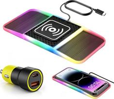 „RGB“ belaidis automobilinis įkroviklis „MagSafe“, 20 W „Polmxs“ indukcinė įkrovimo stotelė su magnetu ir 30 cm kabeliu bei LED indikatoriumi, universalus automobilinis įkroviklis, suderinamas su „iPhone 16“, „15“, „14“, „13“, „12 Pro“ ir „Samsung“ įrengi
