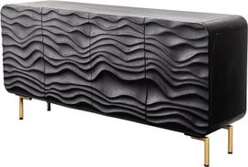 „Riess Ambiente Wave“ bufetas, 160 cm, juodos spalvos, iš mangmedžio su saugojimo erdve | Švelnus uždarymas, rankų darbo unikalus gaminys, surinktas, tvirtas karkasas, lengvai prižiūrimas paviršius, medžio tekstūra