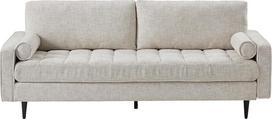 „Riess Ambiente“ dizainerio sofa „Cosy Velvet“, 220 cm, smėlio spalvos šenilė, spyruoklinis vidus, 3-vietė sofa | Į komplektą įeina 4 pagalvėlės, kišeninių spyruoklių vidus, dekoratyvinis siuvinėjimas, eukalipto medžio rėmas, apvali apmušalų danga, lengva