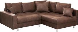 „Riess Ambiente“ kampinė sofa „Kent“, 220 cm, ruda, su spyruokliniu vidumi, komplekte su pufu ir pagalvėle; sofą ir pufą galima surinkti iš abiejų pusių