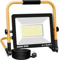 „RIGIDON 200 W“ LED statybinis prožektorius, 20 000 LM nešiojamasis LED darbo prožektorius, LED prožektorius su kištuku, statybinis prožektorius, skirtas dirbtuvėms, statybvietei, garažui, sodui, 6000 K | 3 metrų kabelis, prožektorius, darbo prožektorius,