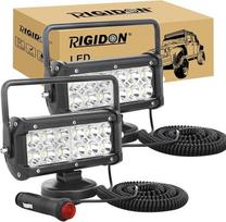 „RIGIDON“ 2x LED darbo žibintas su magnetiniu pagrindu, 7 colių, 36 W | taškinis apšvietimas, prijungimas prie cigarečių degiklio, 5 metrų kabelis, 12 V, 24 V, visureigių apšvietimas, papildomi žibintai, skirti automobiliams, traktoriams, lengviesiems aut