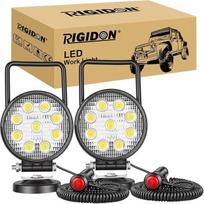 „RIGIDON“ 2 vnt. LED darbo žibintai su magnetiniu pagrindu, 12 V, 24 V, 4 coliai, 10 cm, 27 W LED prožektorius, visureigių apšvietimas automobiliams, visureigiams, keturračiams, traktoriams, sunkvežimiams, 4x4, valtims, 6000 K LED paieškos prožektorius, d