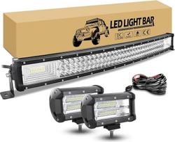 „RIGIDON“ 80 cm ilgio, 405 W galios išlenkta LED juosta su laidų komplektu, 2 vnt. po 13 cm ilgio, 72 W galios priekiniai žibintai