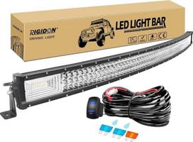 „Rigidon“ išlenktos LED šviesos juostos automobiliui 12 V laidų komplektas, 52 coliai (132 cm), 675 W | 6000 K balta, vandeniui atspari, išlenkta LED šviesos juosta, visureigių apšvietimas, darbo žibintai sunkvežimiams, visureigiams, SUV, 4x4 pikapams