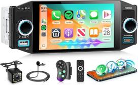 „Rimoody“ automobilių radijas 1 DIN su belaidžiu „CarPlay“, „Android Auto“, „Bluetooth 5.2“, FM/AM/RDS, 5 colių IPS jutikliniu ekranu, vieno DIN dydžio, su „Android“/„iOS“ „MirrorLink“, ekvalaizeriu, USB, „Type-C“ jungtimi, vaizdo registratoriumi ir vairo