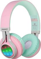 „Riwbox WT-7S“ vaikų „Bluetooth“ ausinės, belaidės sulankstomos stereo ausinės su šviečiančiais LED indikatoriais, mikrofonu ir garsumo reguliatoriumi, skirtos kompiuteriui, telefonui, televizoriui ir planšetiniam kompiuteriui (rožinės ir žalios spalvos)