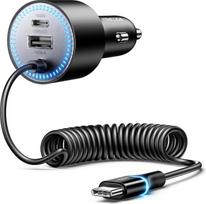 „Rocoren“ 200 W cigarečių degiklio tipo USB-C automobilinis įkroviklis su 1,6 m ilgio PD 100 W spiraliniu C tipo įkrovimo kabeliu, 12 V/24 V automobilinis įkroviklis, greitojo įkrovimo automobilinis USB adapteris, skirtas „MacBook Pro“, „iPhone“, „Samsung