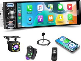 „Roinvou“ 1DIN automobilių radijas su „CarPlay“ ir „Android Auto“, 6,5 colių IPS Incell ekranas | „Bluetooth“ su spalvotu apšvietimu, ekvalaizeris, AM/FM/RDS, USB ir „Type-C“ jungtys, jutiklinis ekranas, galinio vaizdo kamera