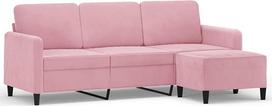 „Rosa Samt“ trijų vietų sofa su pufu, 180 cm, storais paminkštinimais sofa su porankiais ir atlošo pagalvėlėmis, tvirtas faneros ir metalo karkasas, universalus pufas