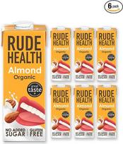 „Rude Health“ ekologiškas migdolų gėrimas, natūralus, veganiškas, be pridėto cukraus, 6 x 1 litras | Natūralus ekologiškas migdolų gėrimas pakuotėje, skirtoje ilgam laikymui; be laktozės ir glitimo, veganiškas, pagamintas be pridėto cukraus.