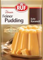 „RUF Fine Pudding“ karamelės skonio, su tikra karamele, be glitimo, virti tik su pienu ir cukrumi, 3 x 42 g