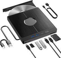 „RUIZHI“ išorinis CD/DVD diskų skaitytuvas su USB 3.0 Type-C jungtimi, išorinis su SD/TF kortelių skaitytuvu, nešiojamasis įrašymo-perrašymo įrenginys, išorinis DVD diskų skaitytuvas, skirtas visiems kompiuteriams: nešiojamiesiems, stacionariems ir „MacBo