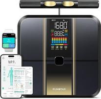„RunStar“ skaitmeninės svarstyklės su daugiau nei 40 kūno parametrų matavimais, 180 kg/400 lb, juodos spalvos