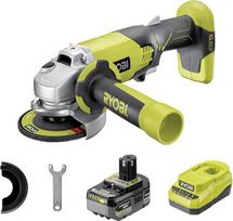 „RYOBI“ 18 V „ONE+“ akumuliatorinis kampinis šlifuoklis, disko skersmuo – 115 mm, komplekte su 4,0 Ah akumuliatoriumi ir įkrovikliu