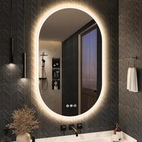 „S'bagno“ vonios veidrodis su apšvietimu, 100 x 60 cm, ovalus vonios veidrodis su apšvietimu ir „Bluetooth“, rasos pašalinimo funkcija, 3000K/4000K/6500K, IP44 klasės vonios veidrodis su apšvietimu ir atminties funkcija, horizontalus/vertikalus