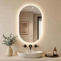 „S'bagno“ vonios veidrodis su apšvietimu, 50 x 80 cm, ovalus vonios veidrodis su apšvietimu ir „Bluetooth“, rasos pašalinimo funkcija, 3000K/4000K/6500K, IP44 vonios veidrodis su apšvietimu ir atminties funkcija, horizontalus/vertikalus