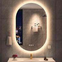 „S'bagno“ vonios veidrodis su apšvietimu, 60 x 90 cm, ovalus vonios veidrodis su apšvietimu ir „Bluetooth“, rasos pašalinimo funkcija, 3000K/4000K/6500K, IP44 klasės vonios veidrodis su apšvietimu ir atminties funkcija, horizontalus/vertikalus