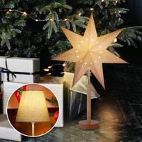 „SALCAR“ LED stalo lempa su Kalėdų žvaigžde, apšviesta 3D Advento žvaigždė iš popieriaus su mediniu pagrindu / E14 lemputė, Kalėdų dekoracija stalui su besikeičiančiu atspalviu, 45 cm popierinė balta žvaigždė ir šiltos spalvos lempširdis
