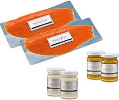 „Salmon Gourmet“ rinkinys – aukščiausios kokybės rūkytos lašišos griežinėliai ir lašišos padažai