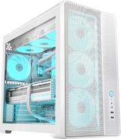 „SAMA S50“ kompiuterio korpusas su oro srauto valdymu, 4 ARGB PWM ventiliatoriai, USB Type-C jungtis, tinklinis priekinis skydelis, baltos spalvos