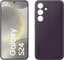 „Samsung Galaxy S24“ AI išmanusis telefonas, 8GB RAM, 256GB atminties, marmuro pilkos spalvos, „Standing Grip“ dėklas tamsiai violetinės spalvos