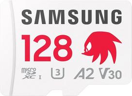 „Samsung Sonic the Hedgehog™“ microSD kortelė + SD adapteris. Atminties kortelė, 128GB, UHS-I, U3, „Full HD“ ir „4K UHD“, skaitymo greitis 180MB/s, rašymo greitis 130MB/s. Duomenų saugykla nešiojamoms konsolėms. MB-MD128SA/LC1