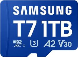 „Samsung T7“ „microSD“ atminties kortelė, 1 TB, skirta mobiliesiems žaidimams išmaniuosiuose telefonuose, planšetiniuose kompiuteriuose ir nešiojamose žaidimų konsolėse, UHS-I U3, „Full HD“ ir 4K UHD, skaitymo greitis 170MB/s, MB-MB1T0T/WW