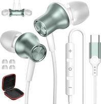 „Samsung“ skirtos USB-C ausinės, su mikrofonu ir laidiniu nuotolinio valdymo pulteliu, žydros spalvos