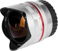 „Samyang“ 8/2,8 objektyvas „Fisheye II“ APS-C „Sony E“ rankinio fokusavimo fotoobjektyvas, superplačiakampis objektyvas, sidabrinis