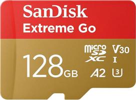 „SANDISK Extreme Go“ microSDXC kortelė, 128GB (skirta „Android“ išmaniesiems telefonams ir planšetiniams kompiuteriams, veiksmo kameroms, dronams, UHS-I, iki 200MB/s, 5K, 4K UHD, „Rescue Pro Deluxe“, V30, 10 klasė, U3)