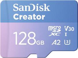 „SanDisk Creator“ microSDXC UHS-I atminties kortelė, 128GB + adapteris (skirta išmaniesiems telefonams, fotoaparatams ir dronams, 5,3K ir 4K, A2, C10, V30, U3, duomenų perdavimo greitis iki 190MB/s, įskaitant 3 mėnesių „Adobe Lightroom“ prenumeratą)
