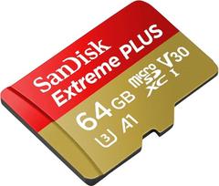 „SanDisk Extreme PLUS“ 64GB „microSDXC“ atminties kortelė + SD adapteris, iki 100MB/s, 10 klasė, U3, V30, A1